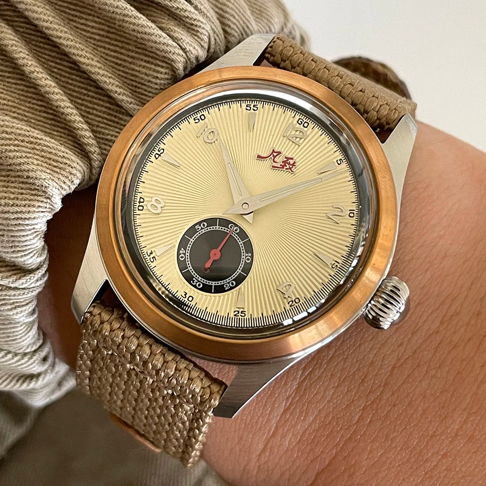 Merkur Watch Salmon Dial Watch NEW Vintage Watches Handwind Mechanical Watch for Men Bronze watch case Relogio Masculino 38mm