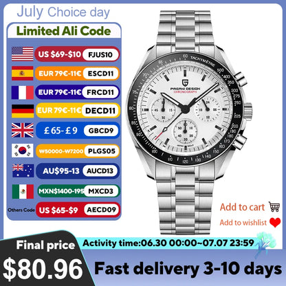 PAGANI DESIGN 2026 New V6 Moon Watches Men Luxury Quartz Watch For Men Speed Sport Chronograph AR Sapphire crystal Wristwatch