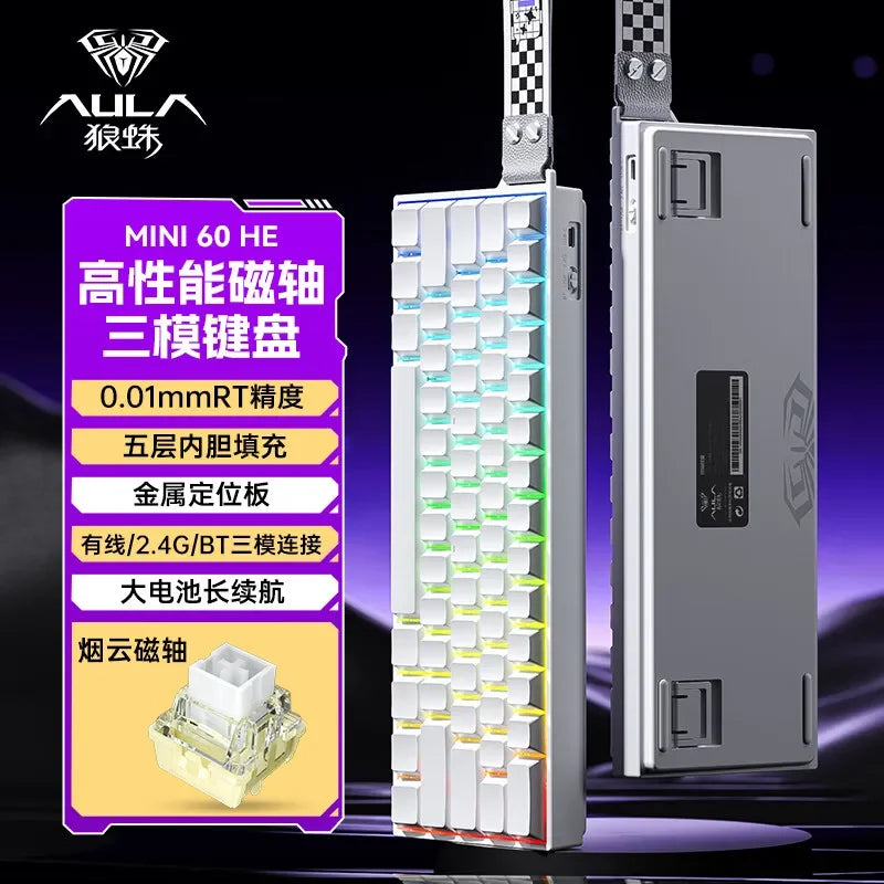 AULA Mini60 HE Magnetic Switch Keyboard RGB Tri Mode Wireless Mechanical Keyboard 8000Hz 0.01mm RT Gaming Keyboard Gamer Gifts