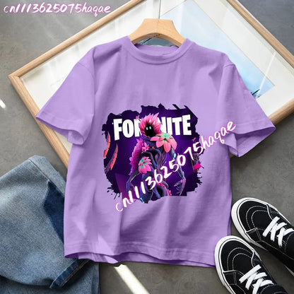 Fortnite Children’s T-Shirts Anime Printed Characters Tops Cartoon Fortress Night Summer Clothes Girls Short Sleeve Pullover Tees