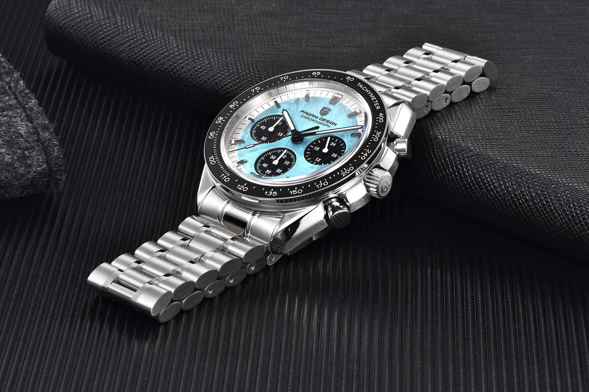 Reloj para hombre PAGANI DESIGN «New Moon» – Reloj de cuarzo de lujo, cronógrafo, cristal de zafiro con tratamiento antirreflectante, bisel de cerámica, agujas luminiscentes