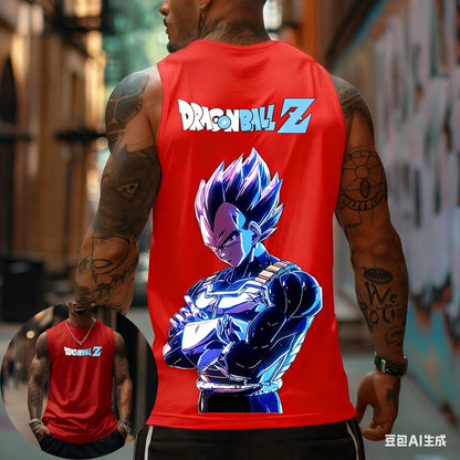 Dragon Ball Z Super Blue Vegeta American Retro Fitness Vest Y2K Harajuku Style Spring and Summer New Men's T-Shirt Daily Wear