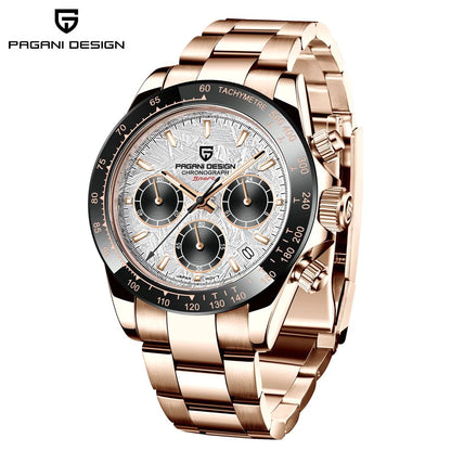 Chronografklocka för män från PAGANI DESIGN – Lyxig armbandsur med kvartsverk, självlysande och vattentät.