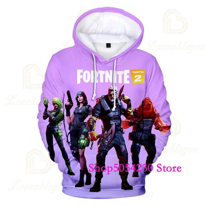 Sweatshirts com Capuz Fortnite Temporada 2 para Rapazes e Crianças, Casuais em Poliéster, com Estampado Cartoon de Heróis de Jogo de Batalha, Pullovers de Outono para Raparigas