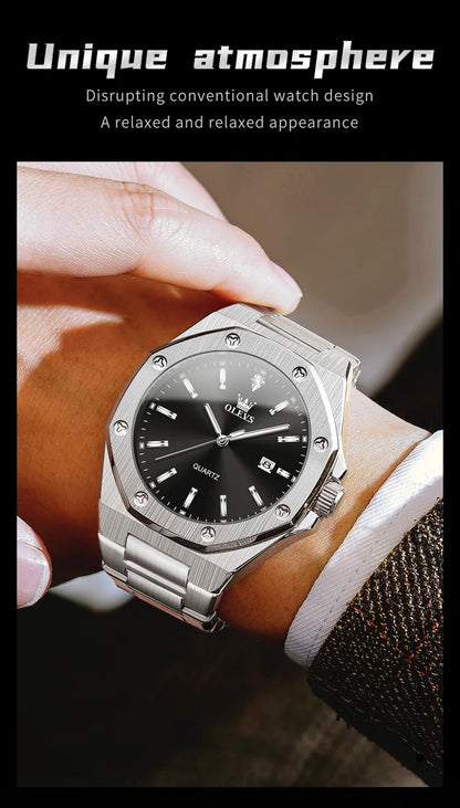 OLEVS Men's Watches Luxury Classic Fashion Fine Steel Original Brand Quartz Wristwatch for Man Waterproof Luminous Date reloj