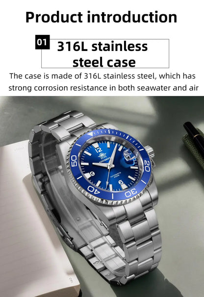 ADDIESDIVE New Diving Gift Watch Men 8215 Automatic Sapphire AR Coated Glass Ceramic Bezel Waterproof 200m Luminous Stainless St