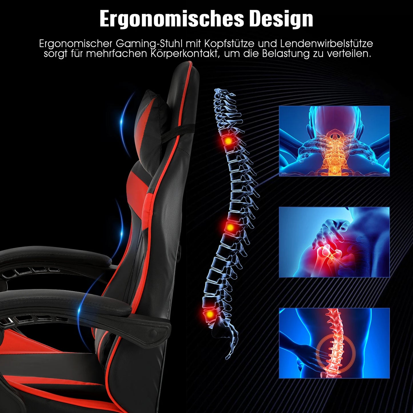 Ergonomic Gaming Chair with Massage Function, Adjustable Reclining Computer Chair with Footrest, Lumbar Support, Headrest & Armrests