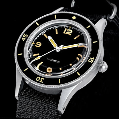 50-Fathoms Retro Black 40mm Double Domed Sapphire Automatic Miyota 8215 Movement Men Watch 20ATM Green Luminous Ceramic Bezel