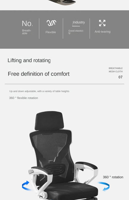 Seduta reclinabile ergonomica, sedia da ufficio confortevole, sedia per computer per la casa, dormitorio studenti, sedia gaming con poggiapiedi