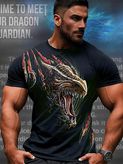 3D Dragon Print Men's T-shirt Summer Daily Casual Men's Street T-shirt Outdoor Sports Short Sleeve Urban Fashion Men's T-shirt