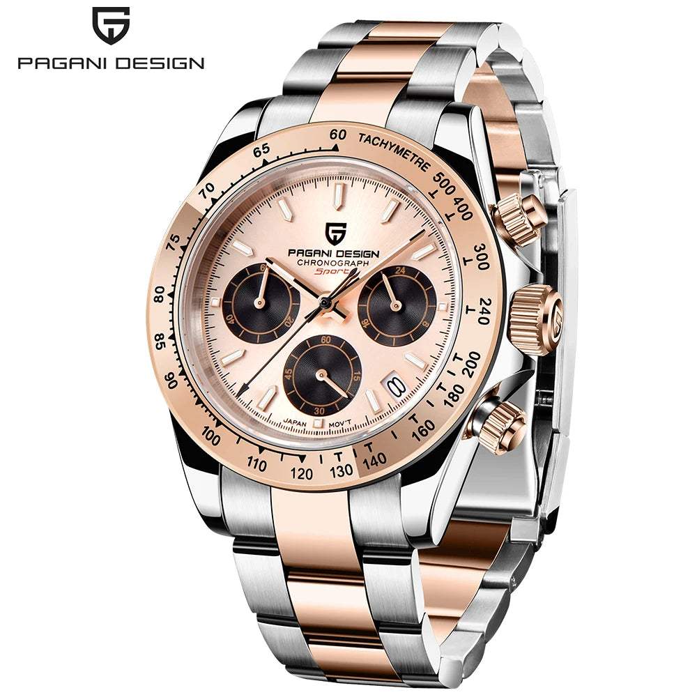 Chronografklocka för män från PAGANI DESIGN – Lyxig armbandsur med kvartsverk, självlysande och vattentät.