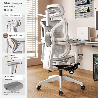 Ergonomic Gaming Chair Office Mesh Chair with 3D Lumbar Support, Adjustable Swivel Desk Chair, E-Sports Racing Chair with Footrest