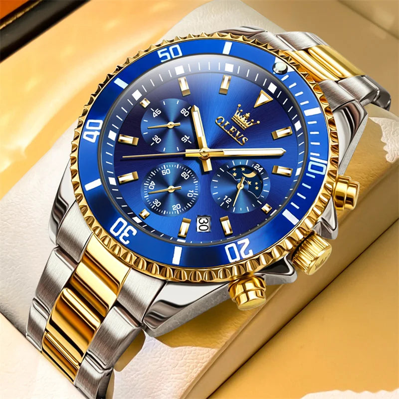 Relógio OLEVS para homem, marca de luxo, relógio militar de quartzo dourado, estanque, data luminosa, caixa em aço inoxidável.