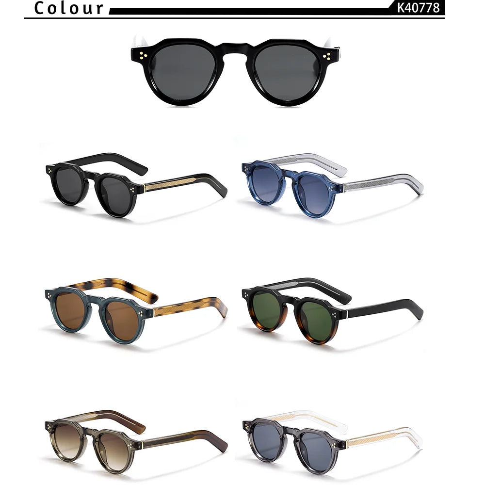 CATERSIDE Retro Round Men's Sunglasses High-Quality Thick Style Women's Outdoor Travel Business Driving Decorative Glasses UV400