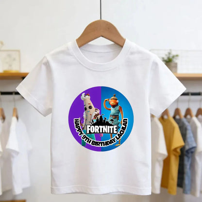 Fortnite Theme Cartoon Printed T-Shirt Summer Child White Cotton T-Shirt Cartoon Hot Game Fortnite Short Sleeve