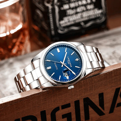 Reloj de pulsera para hombre CHRONOS: marca de lujo, resistente al agua, luminiscente, con indicador de fecha, de acero inoxidable y con mecanismo de cuarzo.