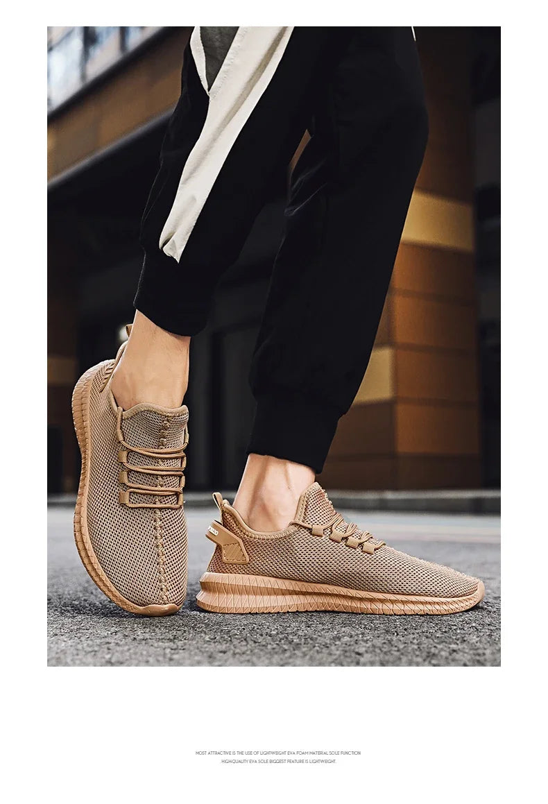 Zapatillas deportivas informales antideslizantes para hombre, transpirables, para correr al aire libre, entrenar, hacer senderismo y practicar deportes; zapatillas con cordones de tejido de punto para actividades al aire libre