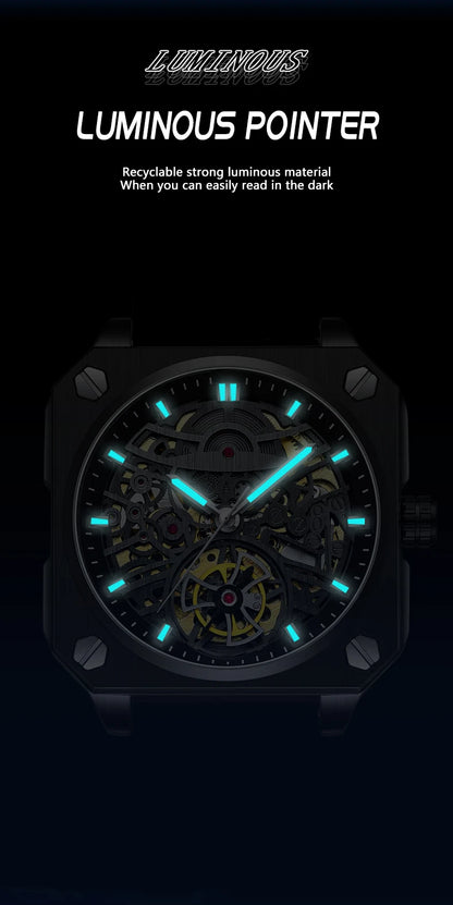 BINBOND mechanical wristwatches for men luxury luminous waterproof automatic accurate tourbillon men's watch skeleton reloj