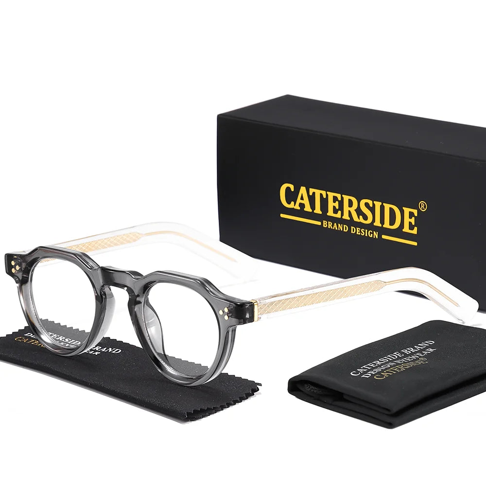 CATERSIDE Retro Round Men's Sunglasses High-Quality Thick Style Women's Outdoor Travel Business Driving Decorative Glasses UV400