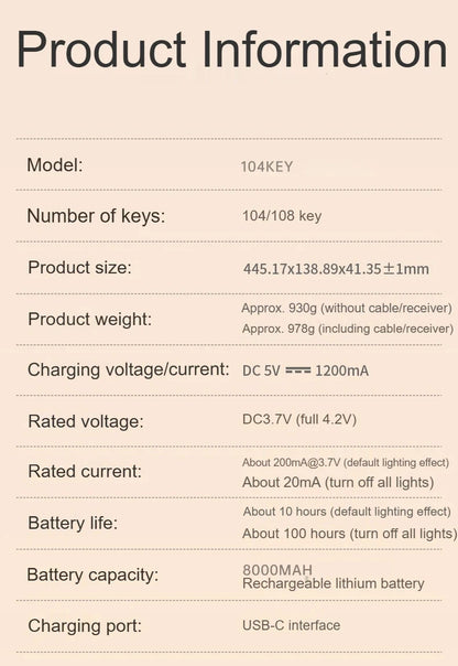 AULA F108 PRO Mechanical Keyboard Custom 100% Layout RGB Backlight Wireless Bluetooth Hifi Switch Gaming Keyboard