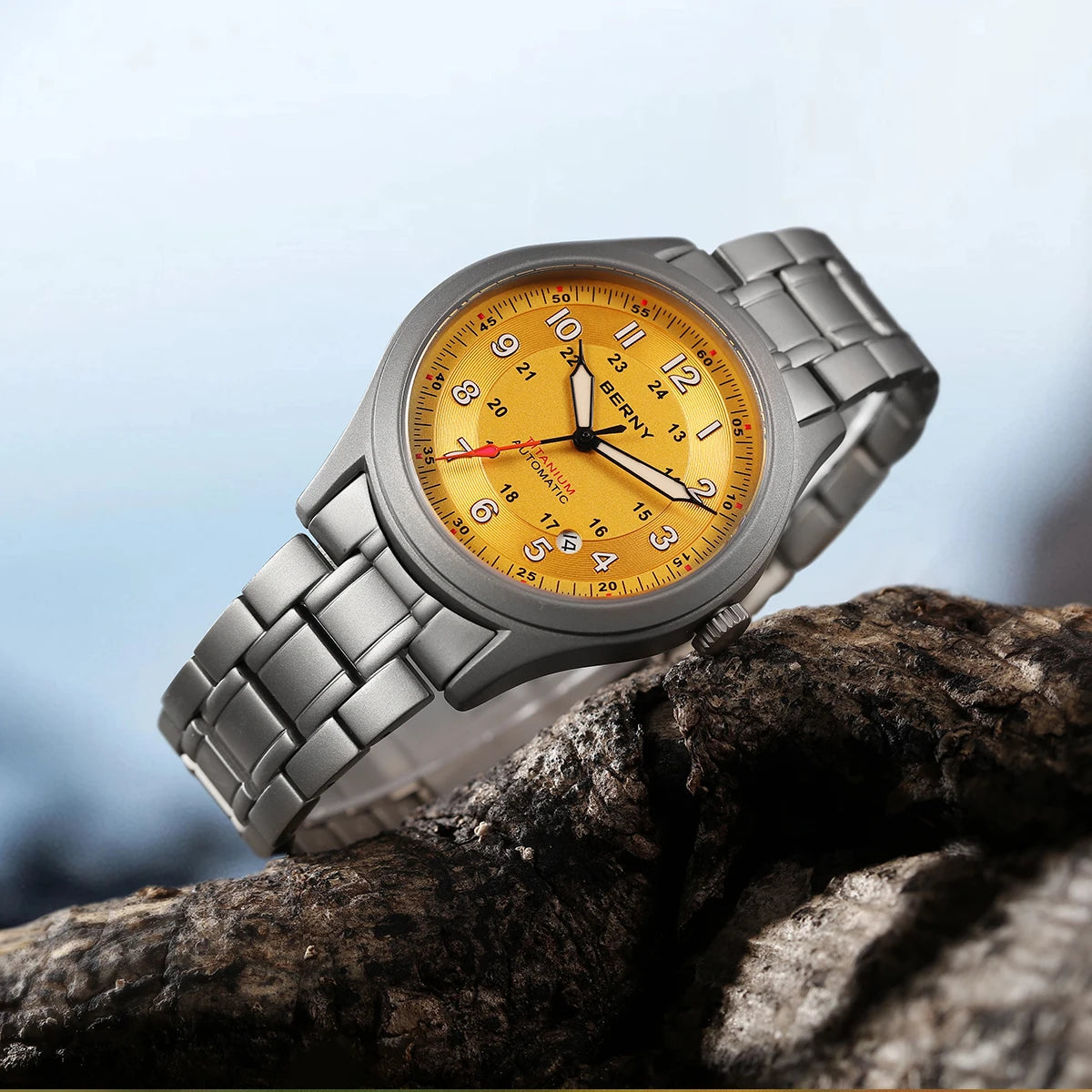 BERNY Automatic Full Titanium Watches for Men Sapphire Super Luminous Mechanical Field Watch Date 10ATM Sports Easy Read