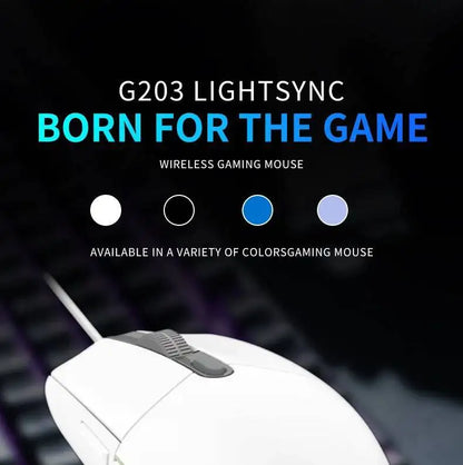 Logitech G203 LIGHTSYNC-mus trådbunden 8000 DPI-sensor RGB Sync 6 knappar mekanisk spänning för kontor och gaming