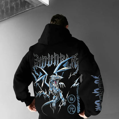 Classic Anime Yu-Gi-Oh Character Blue-Eyed White Dragon Printed Male Autumn/Winter Thick and Wide Y2K Halloween COS Wide Hoodie