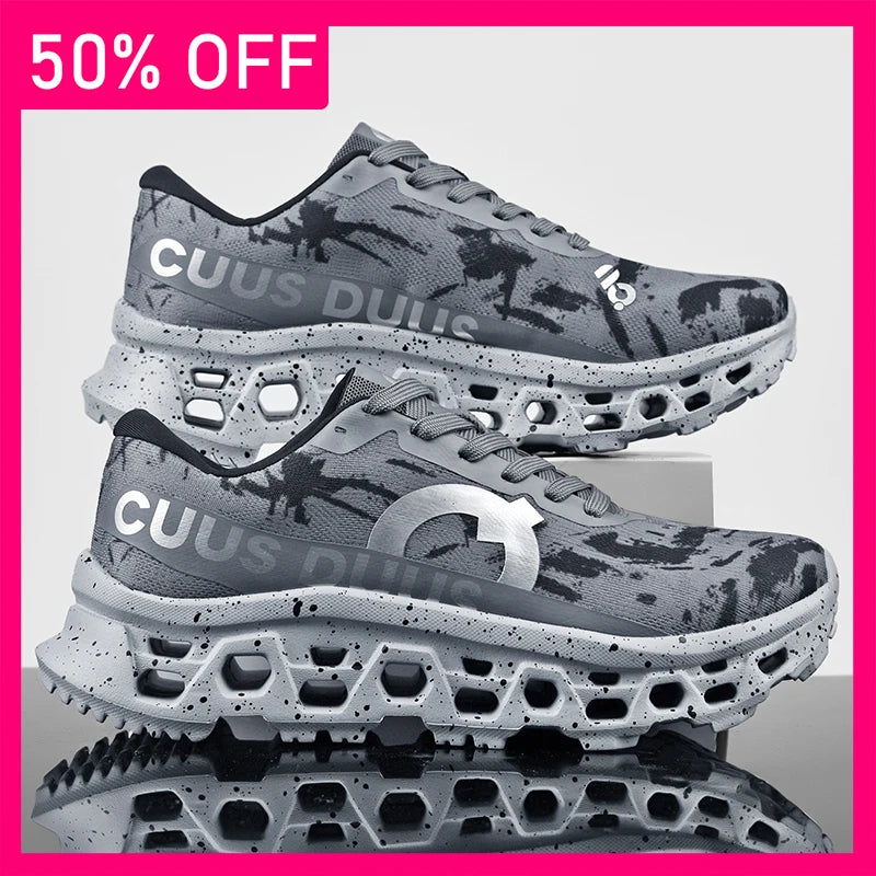 Men Sports Shoes Shock-absorbing Jogging Anti Slip Breathable Mesh Soft Soled Running Shoes Outdoor Fitness Lace Up Sports Shoes