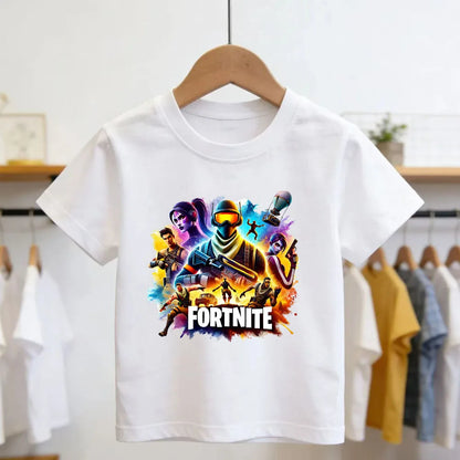 Fortnite Theme Cartoon Printed T-Shirt Summer Child White Cotton T-Shirt Cartoon Hot Game Fortnite Short Sleeve