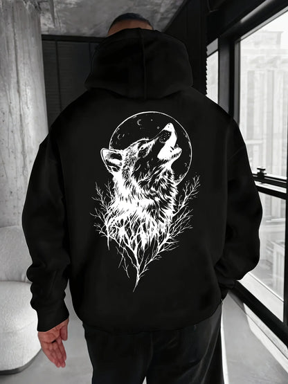 Men's Wolf Pattern Printed Hooded Sweatshirt A Comfortable Casual and Fashionable Hooded Pullover Shirt Men's Clothing