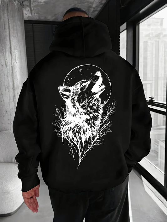 Men's Wolf Pattern Printed Hooded Sweatshirt A Comfortable Casual and Fashionable Hooded Pullover Shirt Men's Clothing