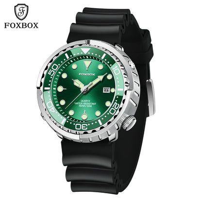FOXBOX  Top Brand Fashion Diver Watch Men 50ATM Waterproof Date Clock Sport Watches Mens Quartz Wristwatch Relogio Masculino