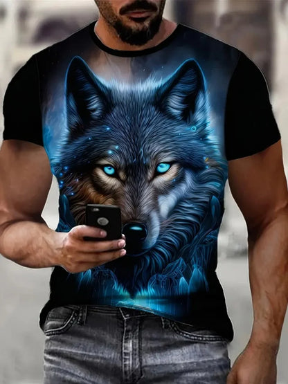Pánske tričko s 3D vzorom a grafickým potlačou „Fire Wolf“, letné oversized tričko na voľný čas, pánska móda, fitness, oblečenie s krátkym rukávom, topy