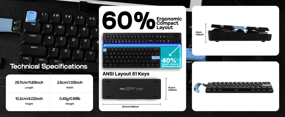 EPOMAKER Carbon60 60% QMK/VIA ANSI VIA Wired/Bluetooth 5.0/2.4GHz Wireless Portable Mechanical Keyboard Carbon Fiber Case
