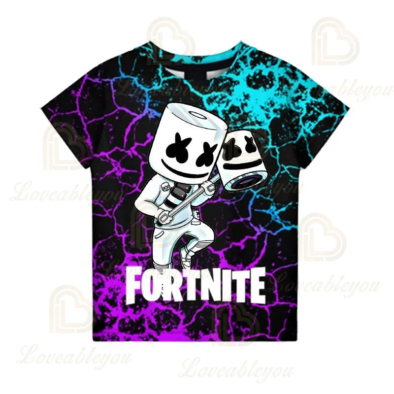 Μπλουζάκι Fortnite για αγόρια, παιδικές μπλούζες καλοκαιρινές, ρούχα για παιδιά, 3D αστεράτα γραφικά Battle Royale παιχνιδιού, T-shirt για νήπια, μπλούζα Tee για κορίτσια