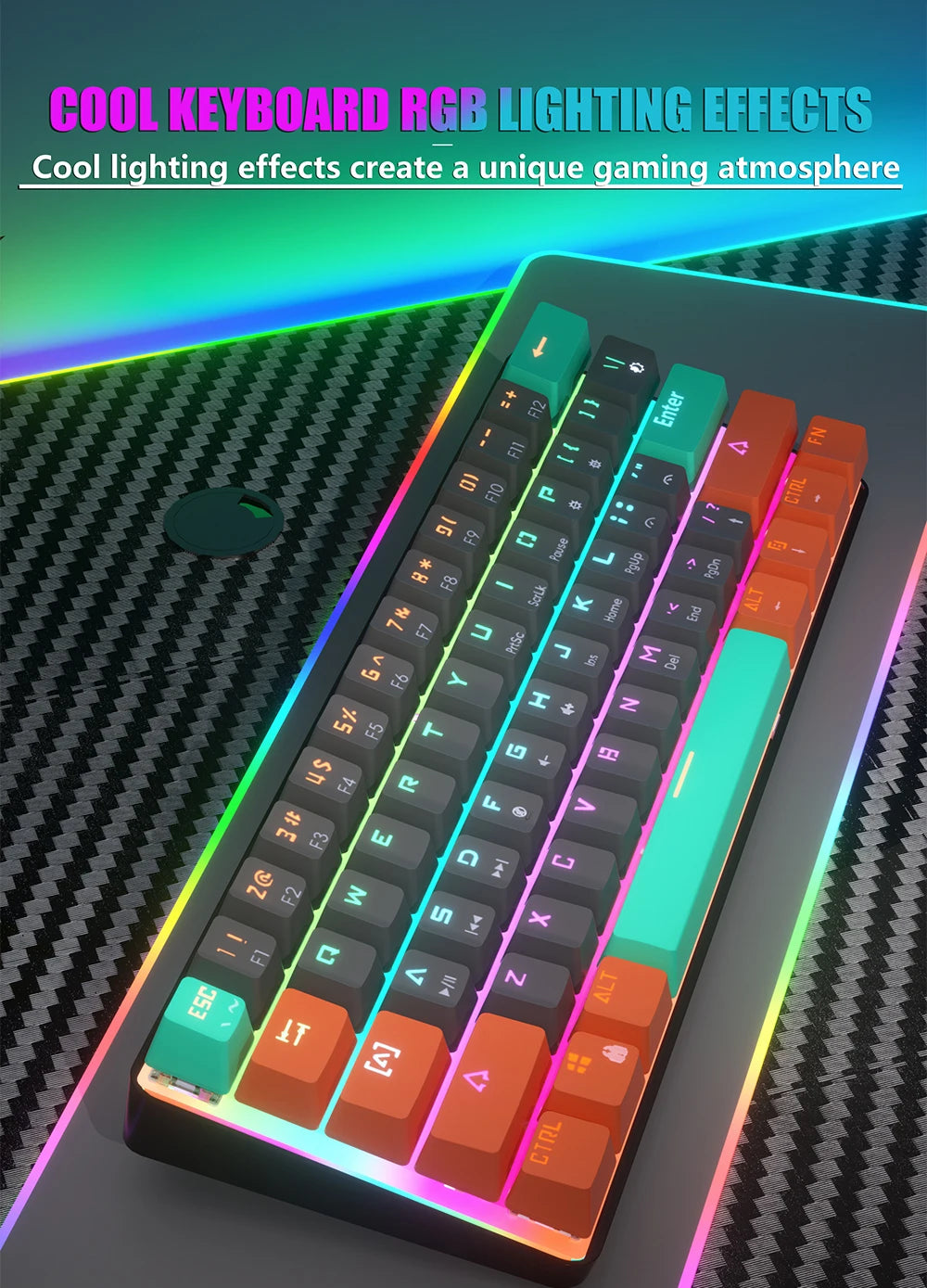 MUCAI MKA610Z Mechanical Color Esports Gaming Keyboard Ergonomic 61 Key Compact Response Fast RGB Light Effect Hot Plug