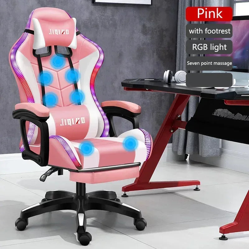 RGB Gaming Chair Ergonomic Computer Chair with Massage Function, Reclining Office Chair, Swivel Gamer Chair with Adjustable Height and Armrests