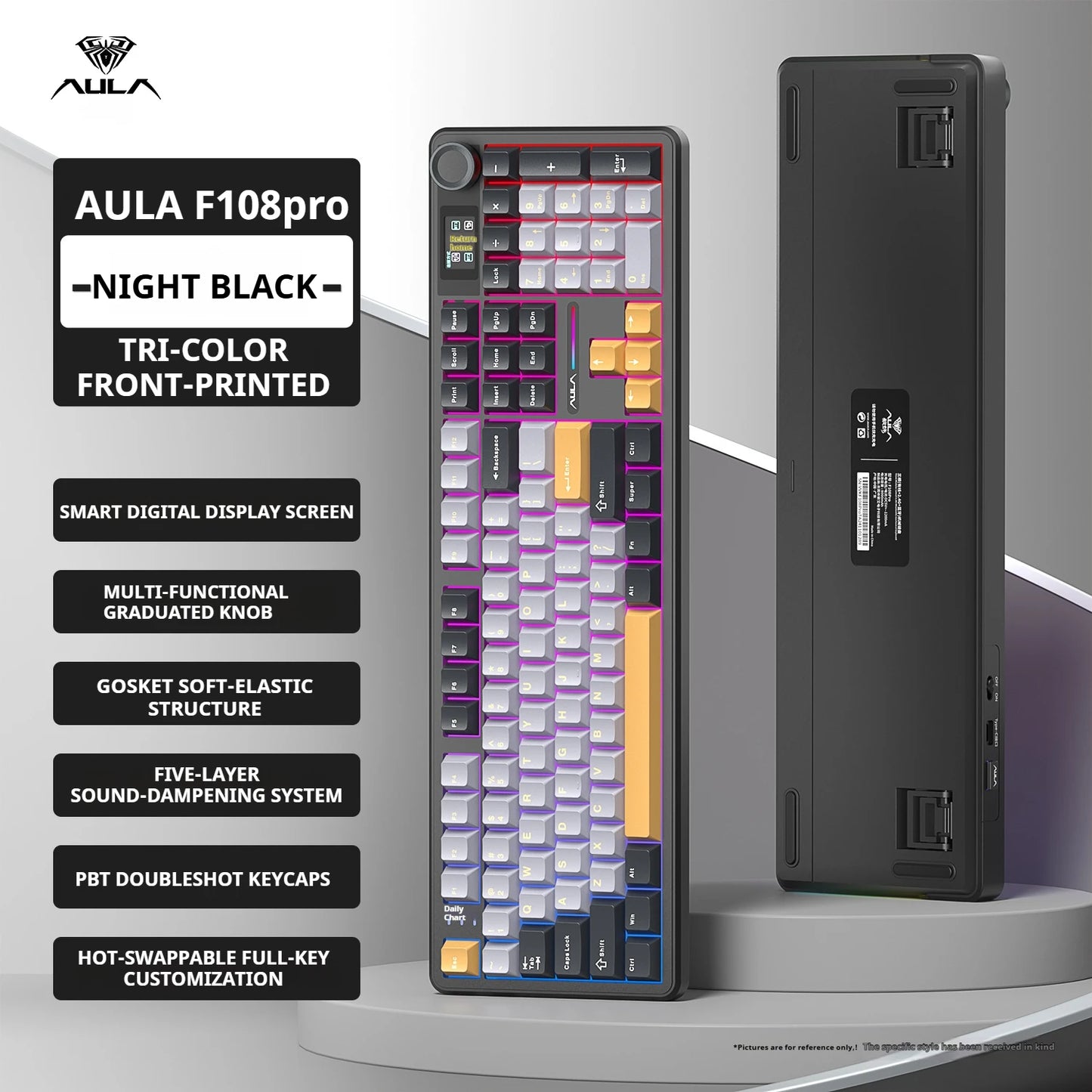AULA F108 PRO Mechanical Keyboard Custom 100% Layout RGB Backlight Wireless Bluetooth Hifi Switch Gaming Keyboard