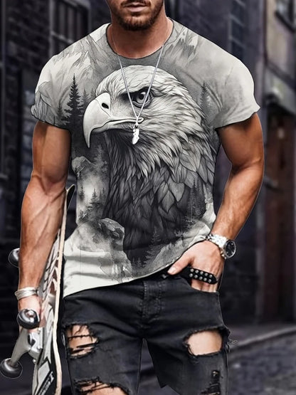 Men's Patriotic 3D Eagle Print T-Shirt Casual Crew Neck Short Sleeve Pullover for Summer Fashion Outdoor Activities Men's Clothing