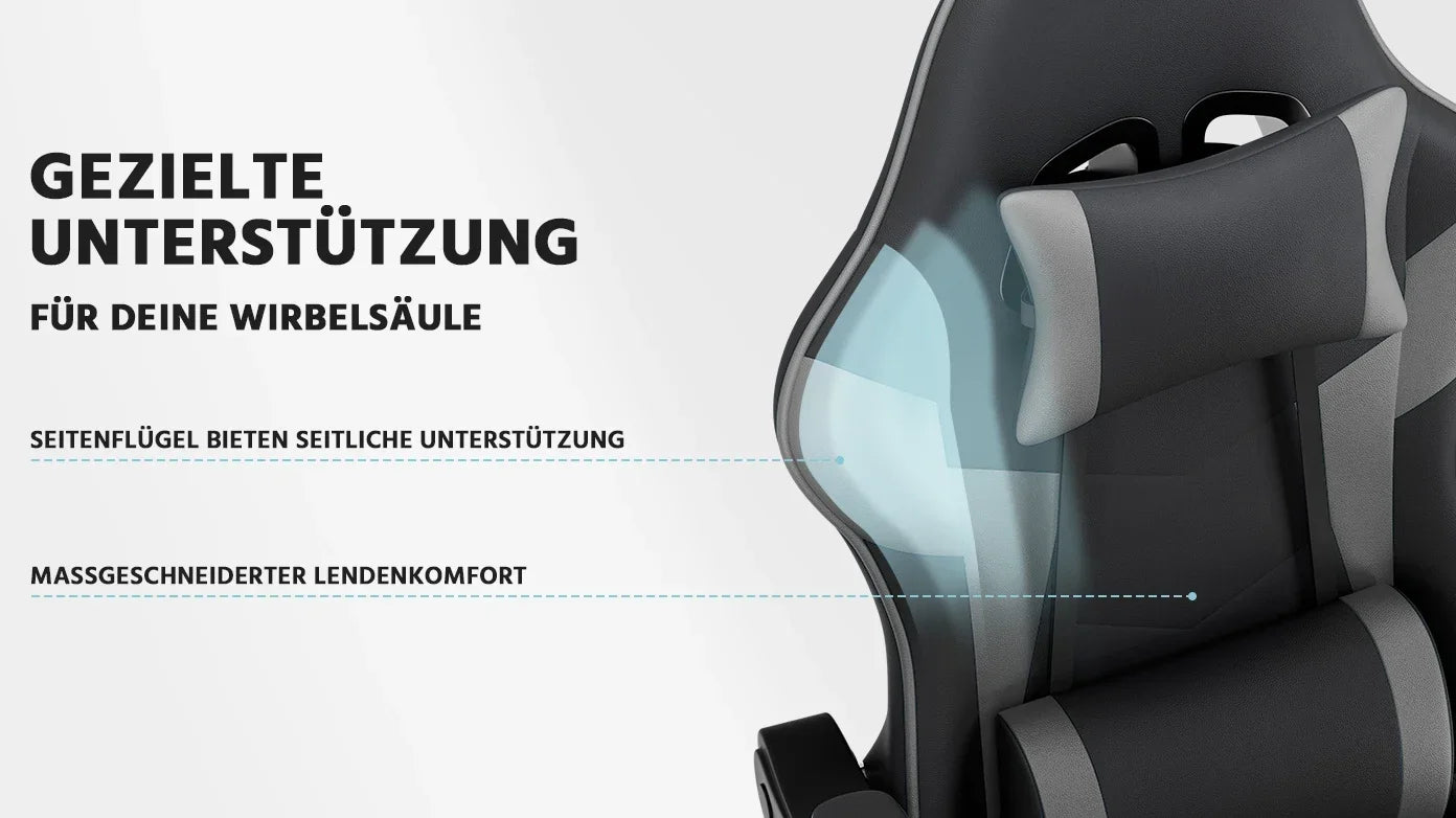 Ergonomic Gaming Chair with Lumbar Support, Adjustable Reclining PC Gaming Chair, Breathable PU Leather Office Chair, 200kg Heavy Duty