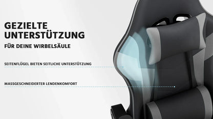 Ergonomic Gaming Chair with Lumbar Support, Adjustable Reclining PC Gaming Chair, Breathable PU Leather Office Chair, 200kg Heavy Duty