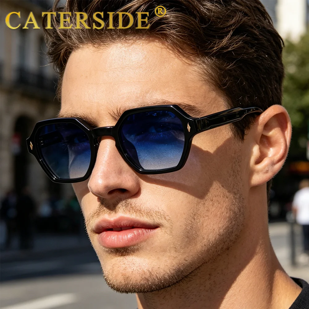 CATERDIDE Retro Polygonal Men Sunglasses Personalized Design Square Frame Sun Glasses for Women Parties Travel Holidays Glasses