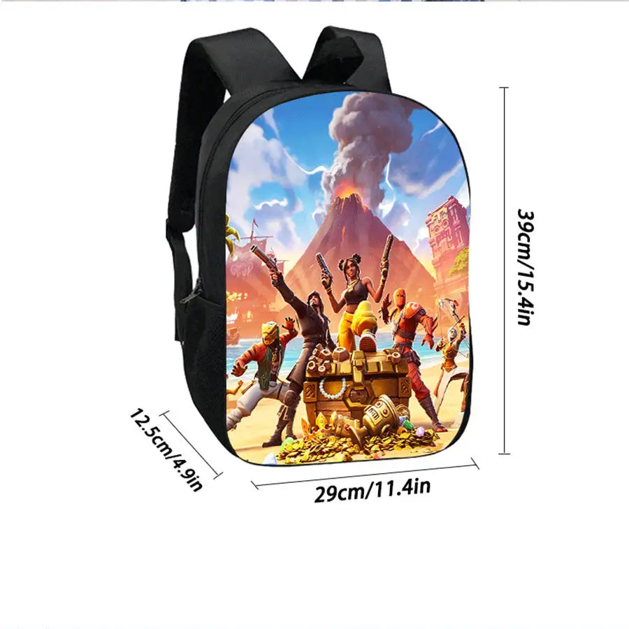 3Pcs Kids Backpack Set, Crossbody & Pencil Bag, FORTNITE Cartoon Bag, Lightweight for Boys and Girls Ages 5-10, Free 3D Printed Keychain
