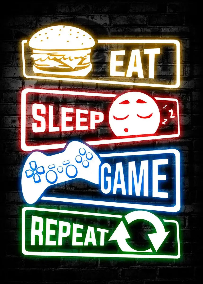 Nordic Cat and Gaming Controller Quotes Poster Modern Canvas Painting for Wall Art Mural Gamer Boys Girls Room Decor (not Neon)