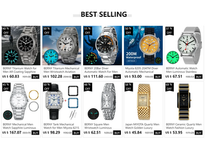 BERNY Titanium Watch For Men AR Coating Sapphire Fashion Wristwatch Luminous VH31 Ultra-thin Quartz Watch Waterproof 5ATM Watch