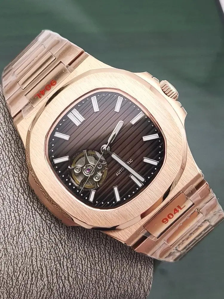 Luxury Rose Gold 40MM Square NH38 Movement Automatic Mechanical Men's Watch Sapphire Crystal Date Stainless Steel Strap