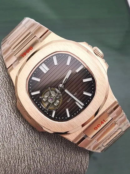 Luxury Rose Gold 40MM Square NH38 Movement Automatic Mechanical Men's Watch Sapphire Crystal Date Stainless Steel Strap