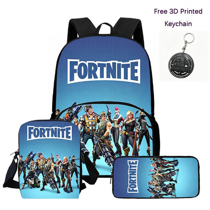 FORTNITE 3Pcs Lightweight Backpack With Front Pocket,Crossbody Bag&Pencil Case For Age 6-10 Boys Girls,Free 3D Printed Keychain