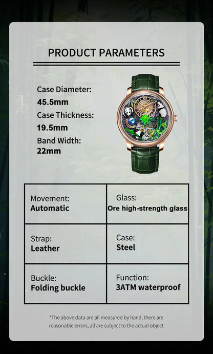 2025 PINDU New Panda Series National Treasure Symbol Men Mechanical Watch Rotating Crystal Ball 45.5MM Wristwatches Men M2791B