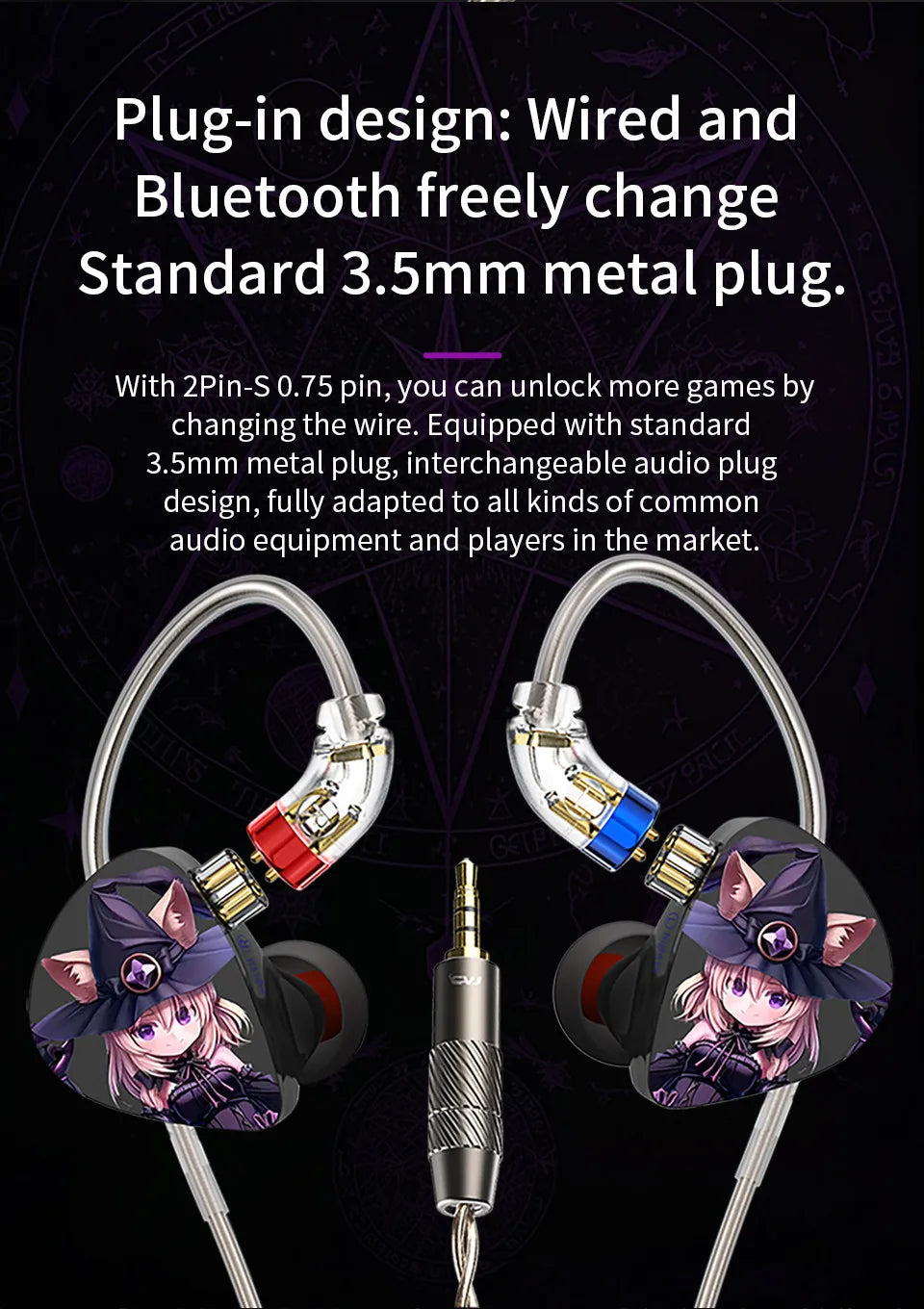 CVJ Night Elf In-Ear Wired Earphones – Dual-Channel 3.5mm HiFi Metal Earbuds with Silver-Plated Cable, High Sensitivity Bass Sound Earhook Headphones
